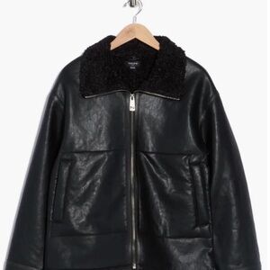 Noize Black Faux Leather Bomber Jacket with Shearling Collar New . L&M available